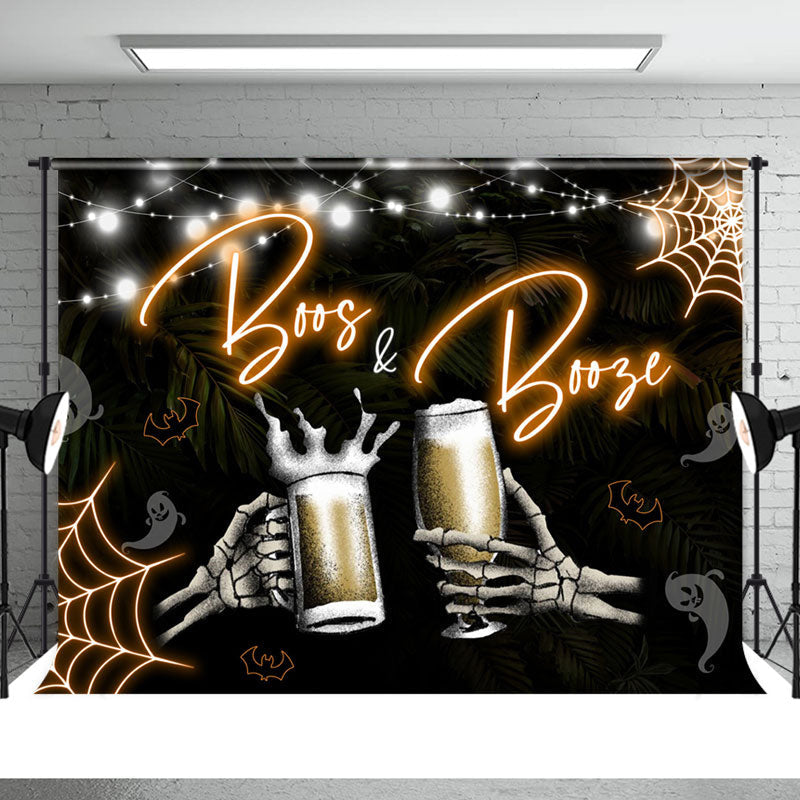 Aperturee - Boos And Boose Cheers Leaves Bokeh Halloween Backdrop