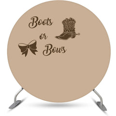 Aperturee - Boot Or Bow Brown Pattern Round Baby Shower Backdrop