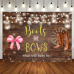 Aperturee - Boots Or Bows Lights Wood Backdrop for Baby Shower