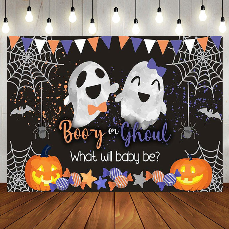 Aperturee - Booy Or Ghoul Black Halloween Gender Reveal Backdrop