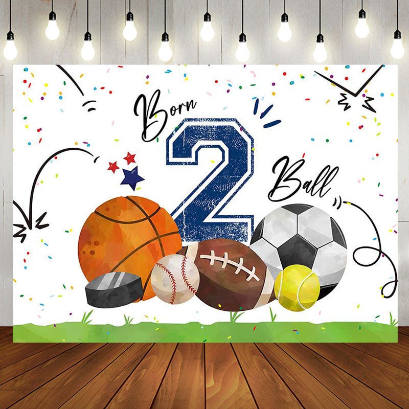 Aperturee - Born 2 Ball Green Lawn Sports Backdrop For Birthday