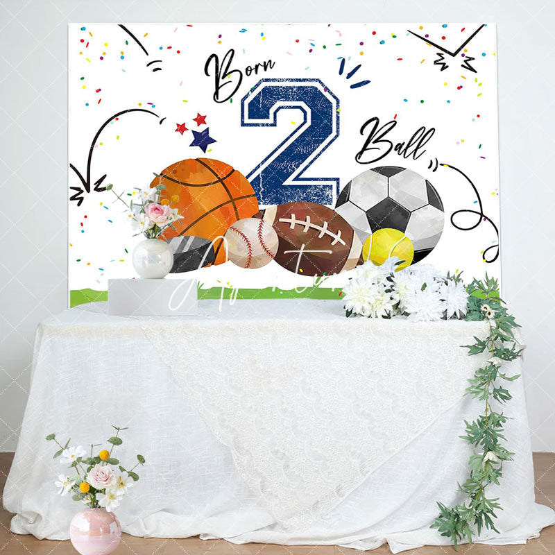 Aperturee - Born 2 Ball Green Lawn Sports Backdrop For Birthday