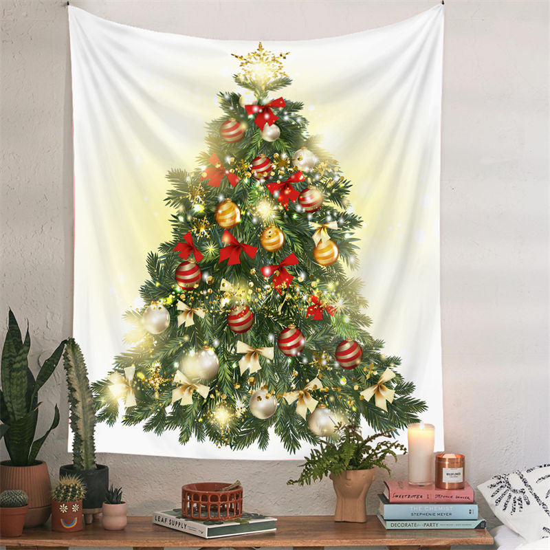 Aperturee - Bow Tie Christmas Tree Balls Glitter Wall Tapestry