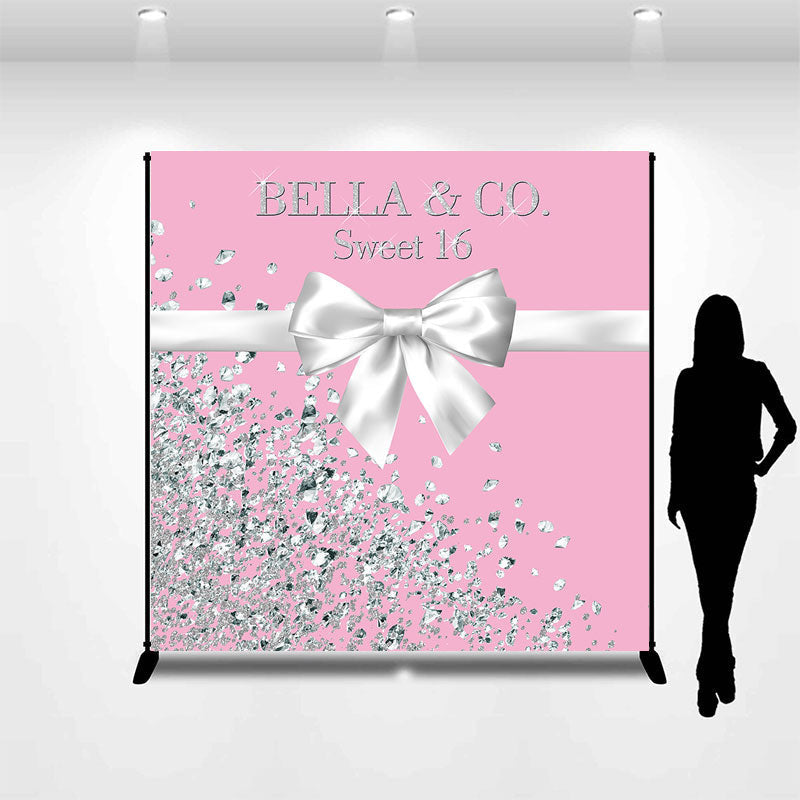 Aperturee - Bow Tie Diamonds Pink Custom 16 Birthday Backdrop