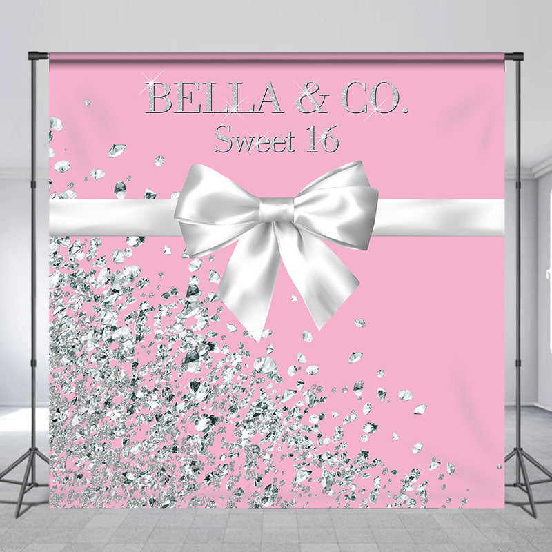 Aperturee - Bow Tie Diamonds Pink Custom 16 Birthday Backdrop