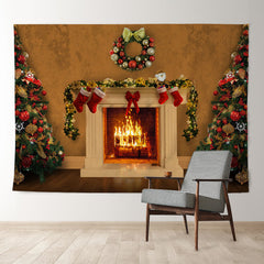 Aperturee - Bow Tie Wreath Fireplace Christmas Tree Backdrop