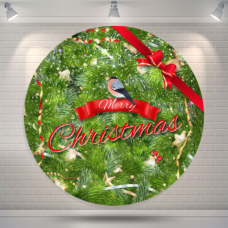 Lofaris Bowknot Bird Green Red Merry Christmas Round Backdrop