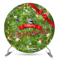 Lofaris Bowknot Bird Green Red Merry Christmas Round Backdrop