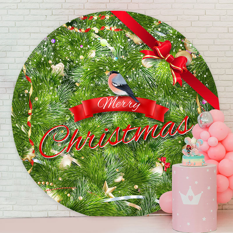 Lofaris Bowknot Bird Green Red Merry Christmas Round Backdrop