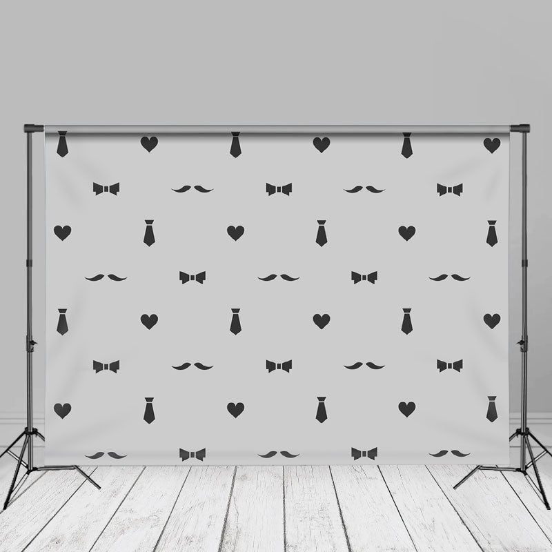 Aperturee - Bowtie Heart Moustache Tie Grey Fathers Day Backdrop