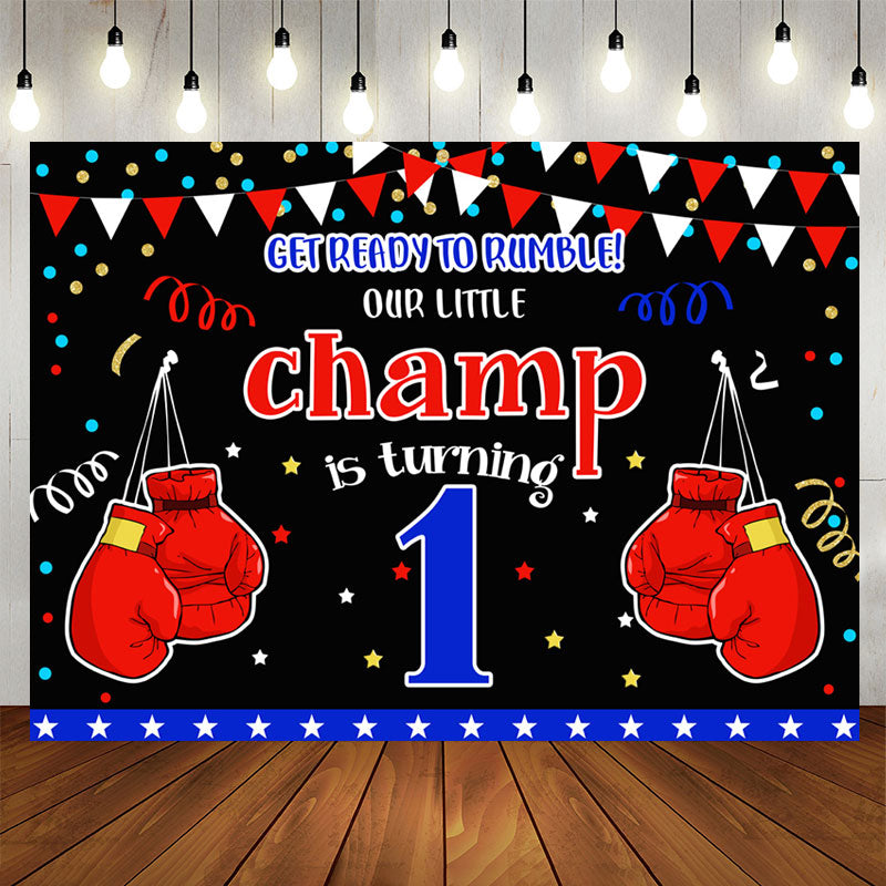 Aperturee - Boxing Champion Confetti Happy 1st Birthday Backdrop