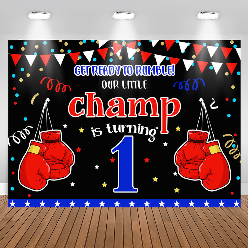 Aperturee - Boxing Champion Confetti Happy 1st Birthday Backdrop