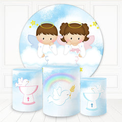 Aperturee Boy And Girl Angels Cloud Sky Round Baby Shower Backdrop Kit