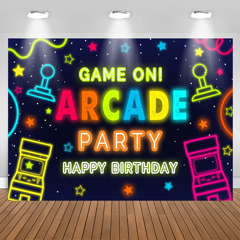 Aperturee - Boy Game On Arcade Party Happy Birthday Backdrop