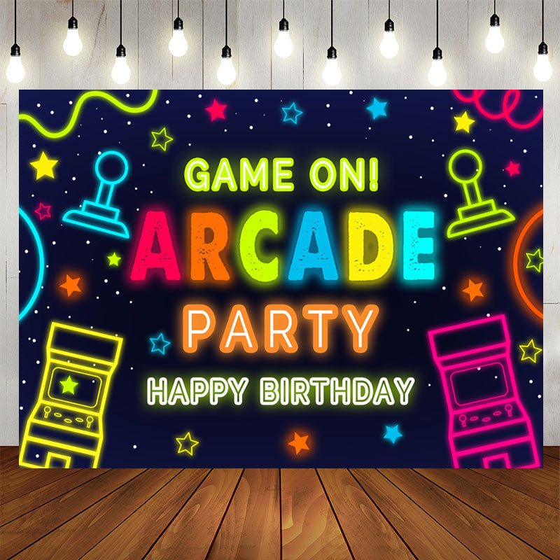 Aperturee - Boy Game On Arcade Party Happy Birthday Backdrop