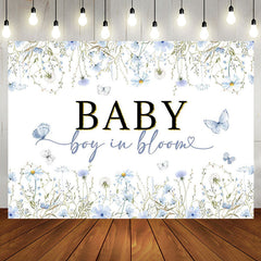 Aperturee - Boy In Bloom Blue Floral Spring Baby Shower Backdrop