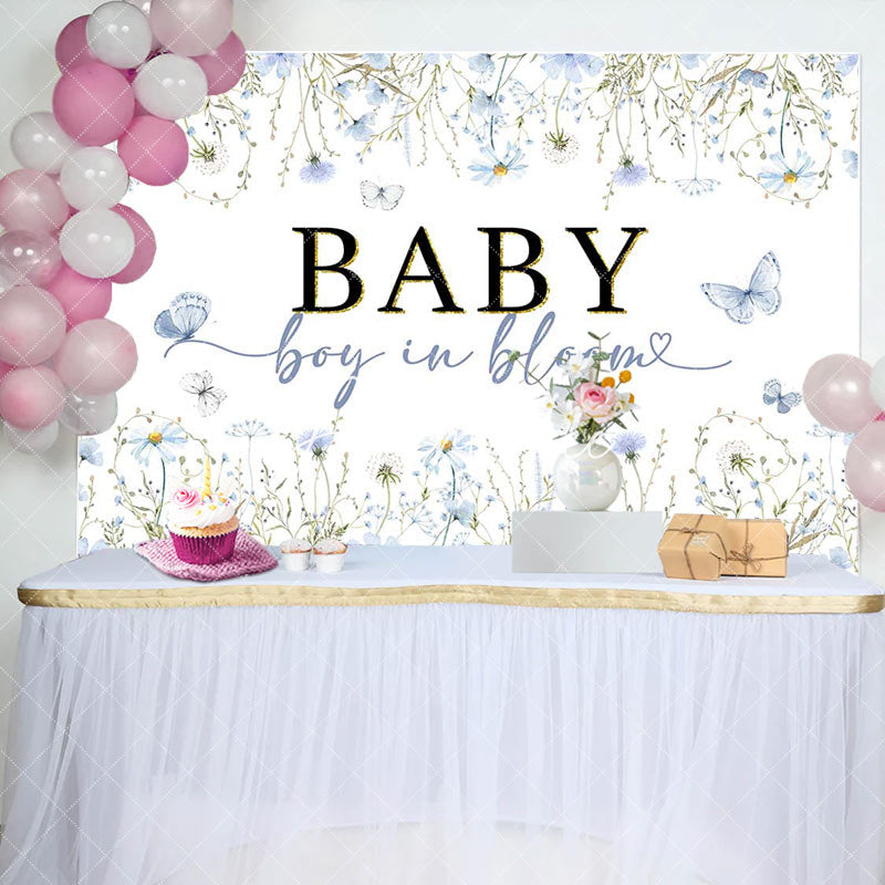 Aperturee - Boy In Bloom Blue Floral Spring Baby Shower Backdrop