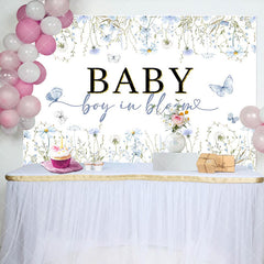 Aperturee - Boy In Bloom Blue Floral Spring Baby Shower Backdrop