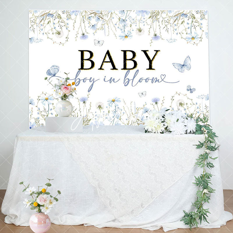 Aperturee - Boy In Bloom Blue Floral Spring Baby Shower Backdrop