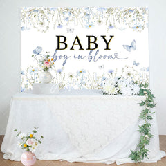 Aperturee - Boy In Bloom Blue Floral Spring Baby Shower Backdrop