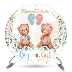 Aperturee Boy Or Girl Blue Pink Bear Floral Gender Reveal Backdrop