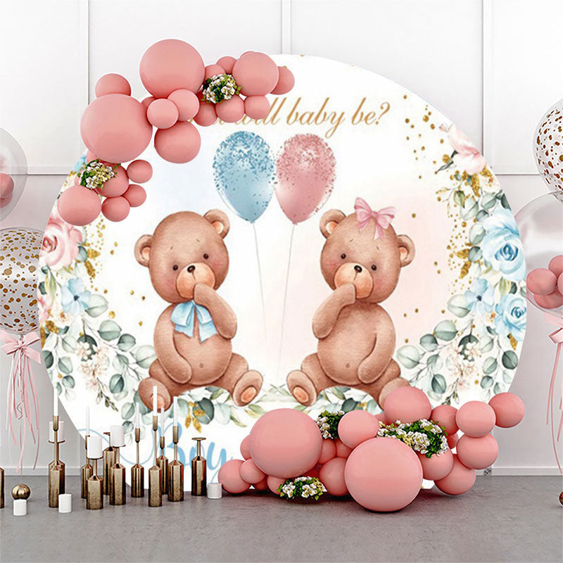 Aperturee Boy Or Girl Blue Pink Bear Floral Gender Reveal Backdrop