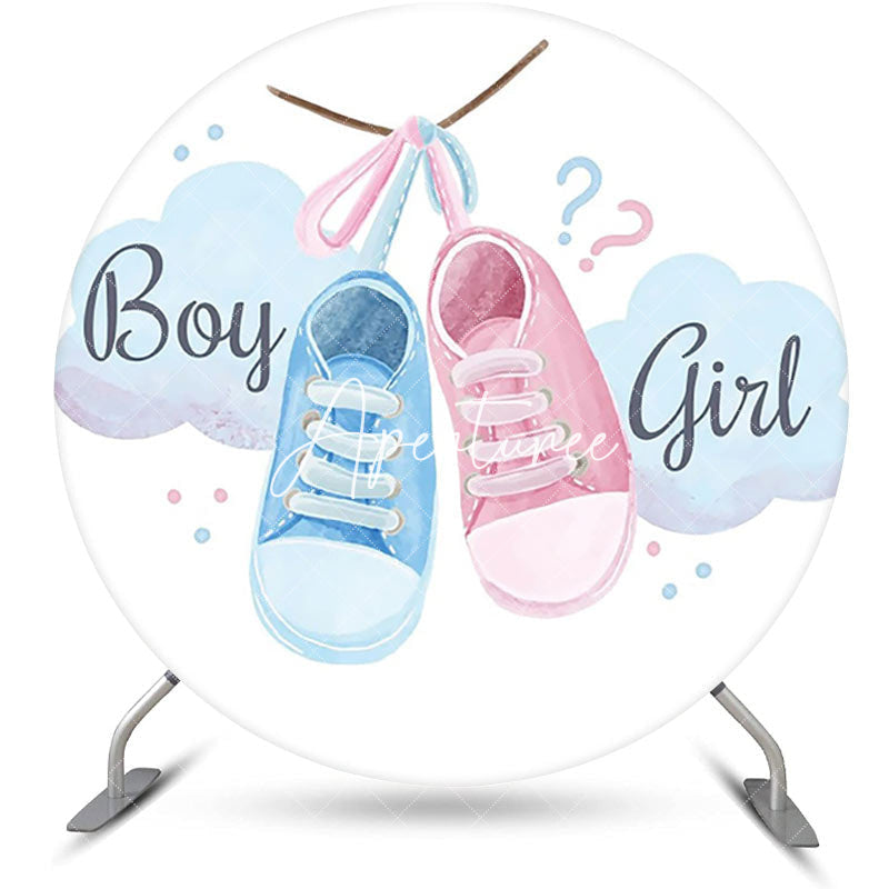 Aperturee - Boy Or Girl Sneakers Round Gender Reveal Backdrop