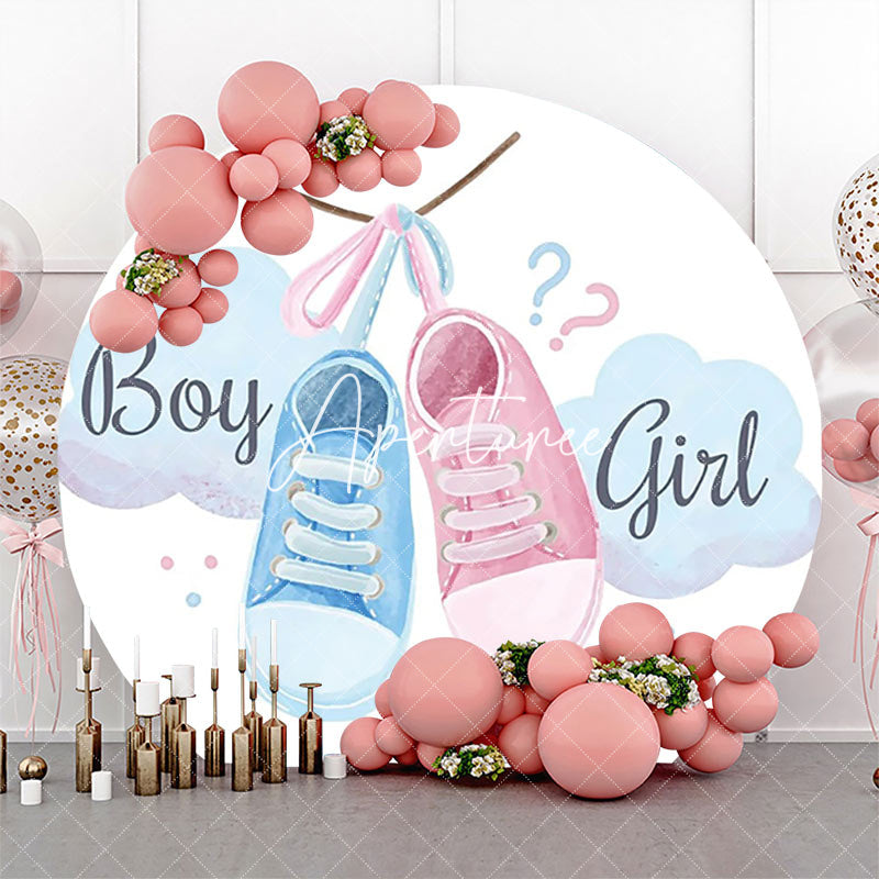 Aperturee - Boy Or Girl Sneakers Round Gender Reveal Backdrop