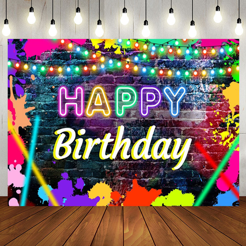 Aperturee - Brick Colorful Graffiti Lights Birthday Backdrop