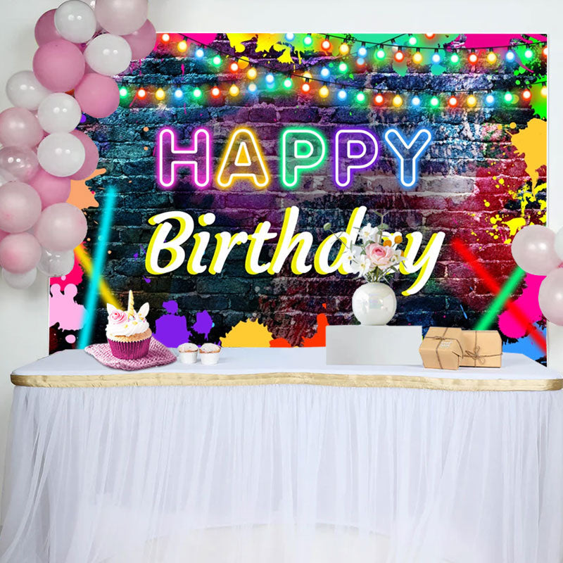 Aperturee - Brick Colorful Graffiti Lights Birthday Backdrop