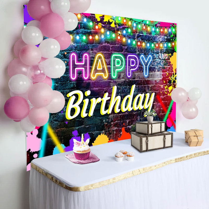 Aperturee - Brick Colorful Graffiti Lights Birthday Backdrop