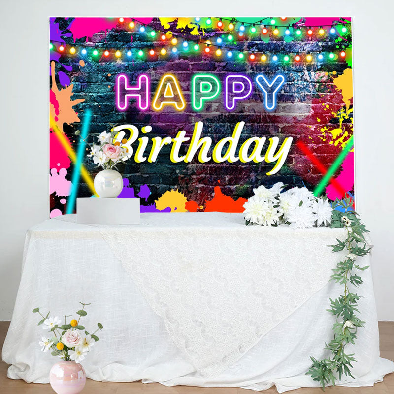 Aperturee - Brick Colorful Graffiti Lights Birthday Backdrop