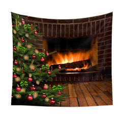 Aperturee - Brick Fireplace Pinetree Bauble Christmas Backdrop