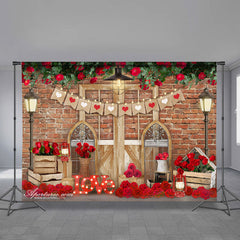 Aperturee - Brick Lamp Love Rose Happy Valentine Day Backdrop