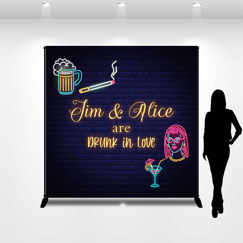 Aperturee - Brick Neon Light Beer Girl Custom Wedding Backdrop