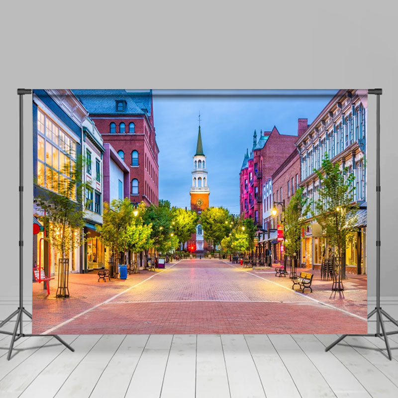 Aperturee - Brick Road Town Night Photo Architecture Backdrop