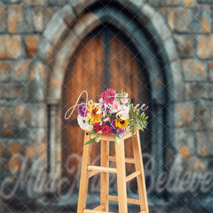 Aperturee - Brick Wall Brown Wood Door Backdrop For Photograph