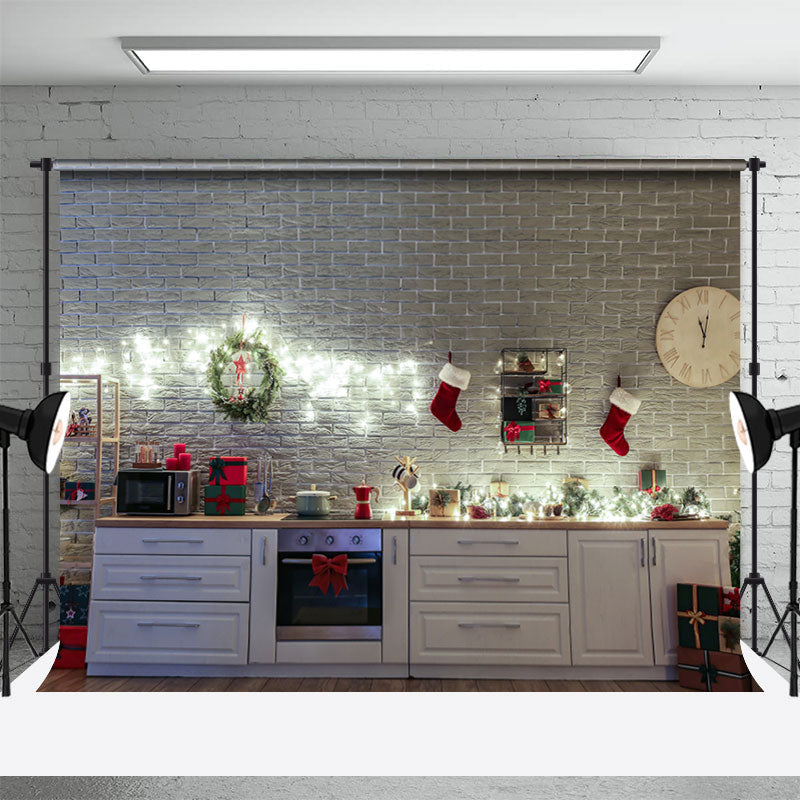 Aperturee - Brick Wall Cupboard Photography Christmas Backdrop