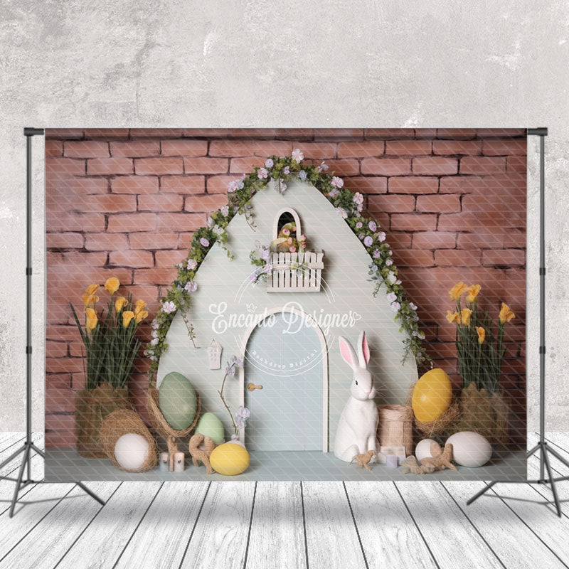 Aperturee - Brick Wall Door Egg Floral Easter Photo Backdrop