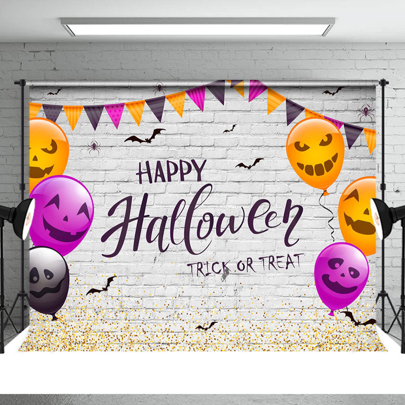 Aperturee - Brick Wall Flags And Balloons Halloween Backdrop