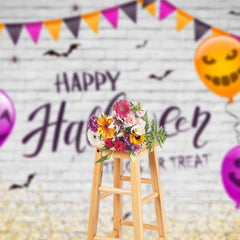 Aperturee - Brick Wall Flags And Balloons Halloween Backdrop