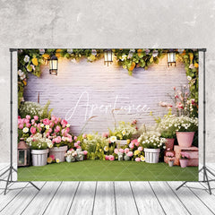 Aperturee - Brick Wall Floral Garden Spring Photo Backdrop