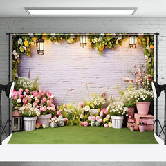 Aperturee - Brick Wall Floral Garden Spring Photo Backdrop