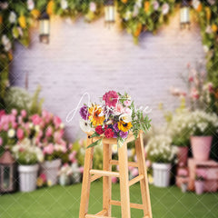 Aperturee - Brick Wall Floral Garden Spring Photo Backdrop