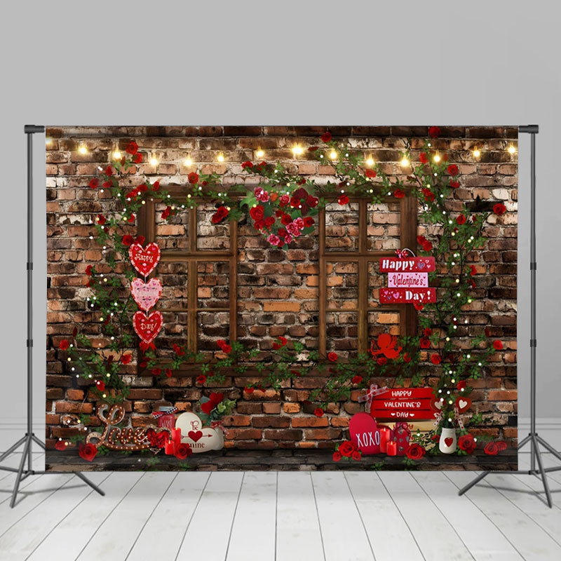 Aperturee - Brick Wall Floral Vines Valentines Day Backdrop