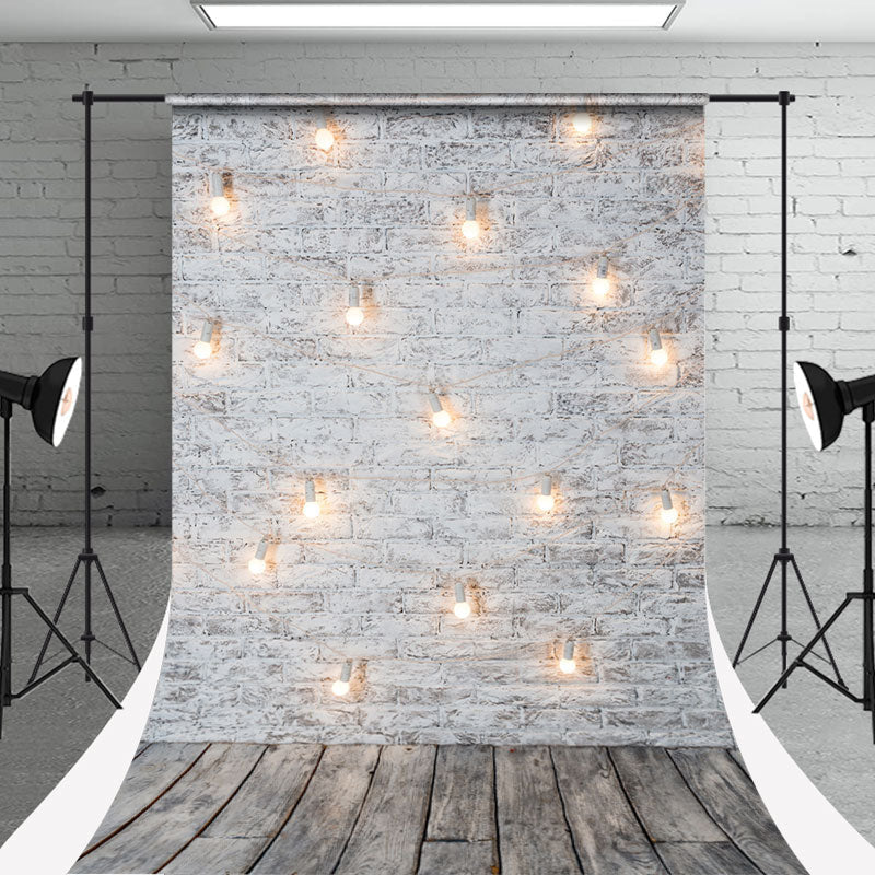 Aperturee - Brick Wall Light Wooden Ground Photo Sweep Backdrop