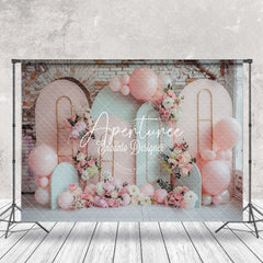 Aperturee - Brick Wall Pink White Floral Cake Smash Backdrop