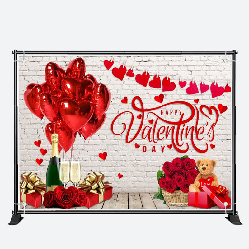 Aperturee - Brick Wall Red Rose Heart Valentines Day Backdrop