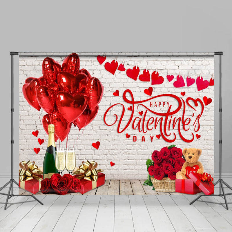 Aperturee - Brick Wall Red Rose Heart Valentines Day Backdrop