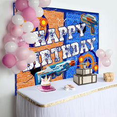 Aperturee - Brick Wall Shooting Game Birthday Backdrop for Boy